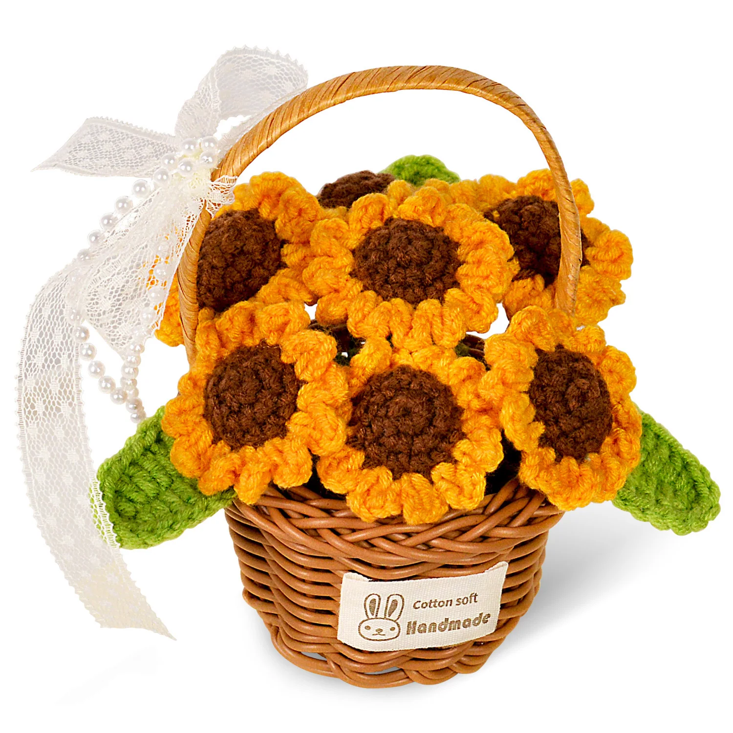 (cesta De Girasoles) Ramo De Girasoles De Ganchillo, Girasol Hecho A Mano, El Regalo Perfecto.