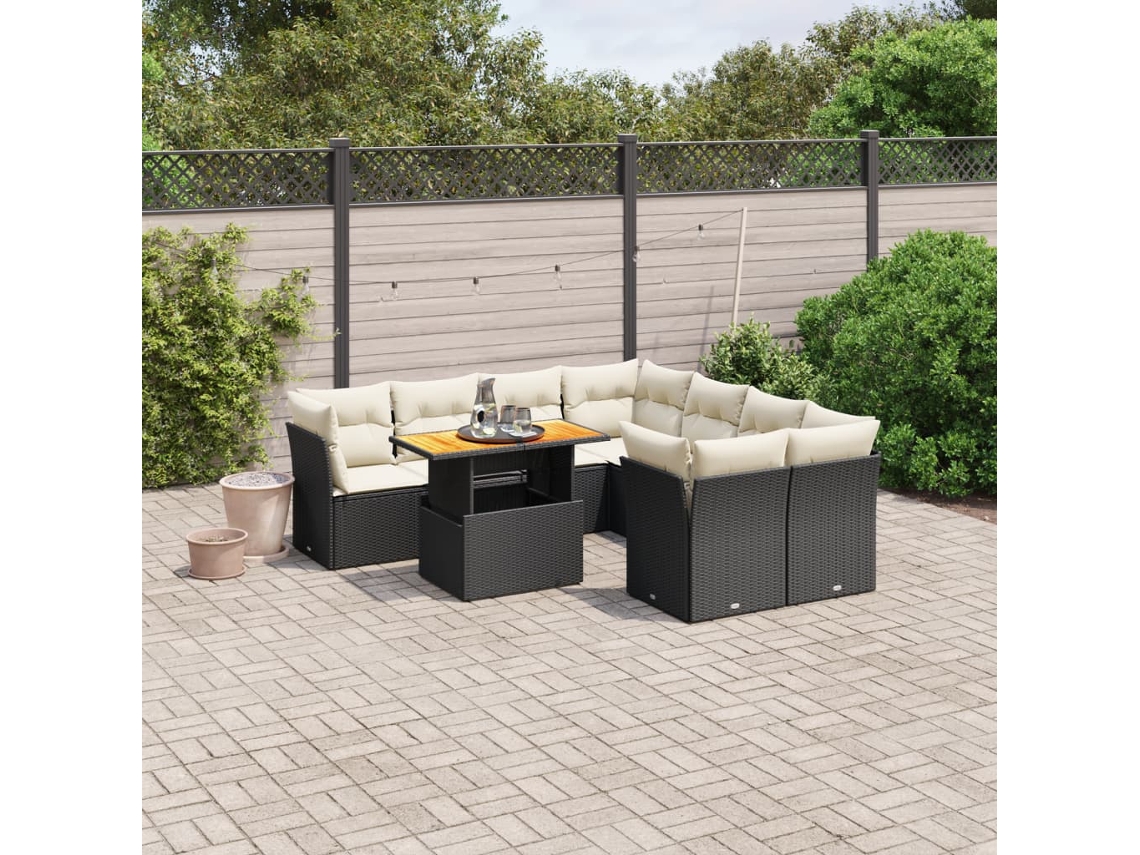 Conjunto de sofás de jardín de 9 piezas DKD Home Decor con cojines de mimbre negros
