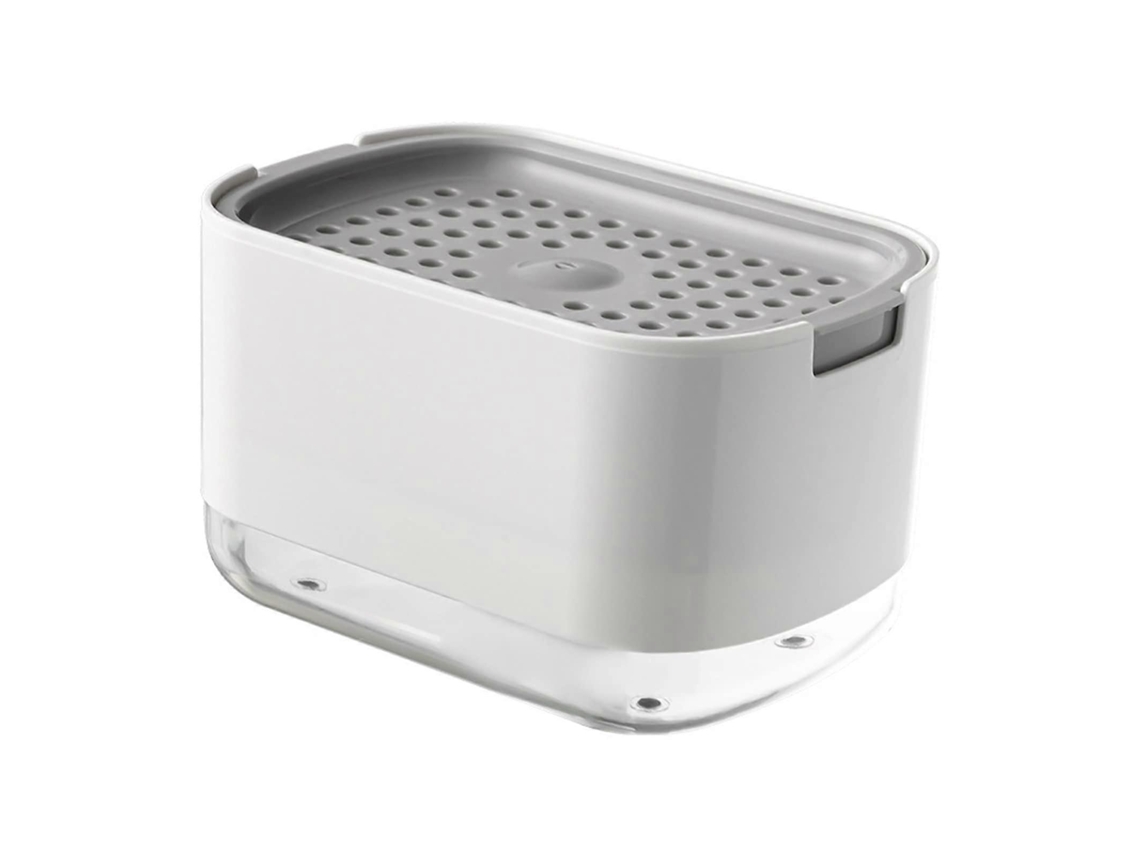 Dispensador de detergente líquido 2 en 1 para cocina con soporte para esponja, para una limpieza rápida del fregadero con una sola mano.