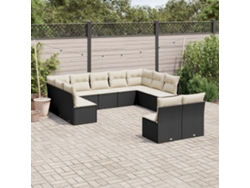 Conjunto de sofá de jardín de 11 piezas con cojines de mimbre sintético negro de DKD Home Decor