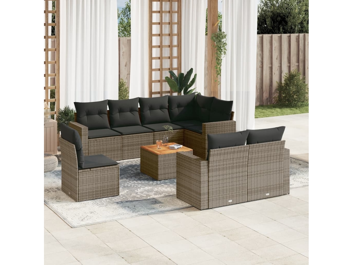 Conjunto de sofá de jardín de 9 piezas con cojines de mimbre gris de DKD Home Decor