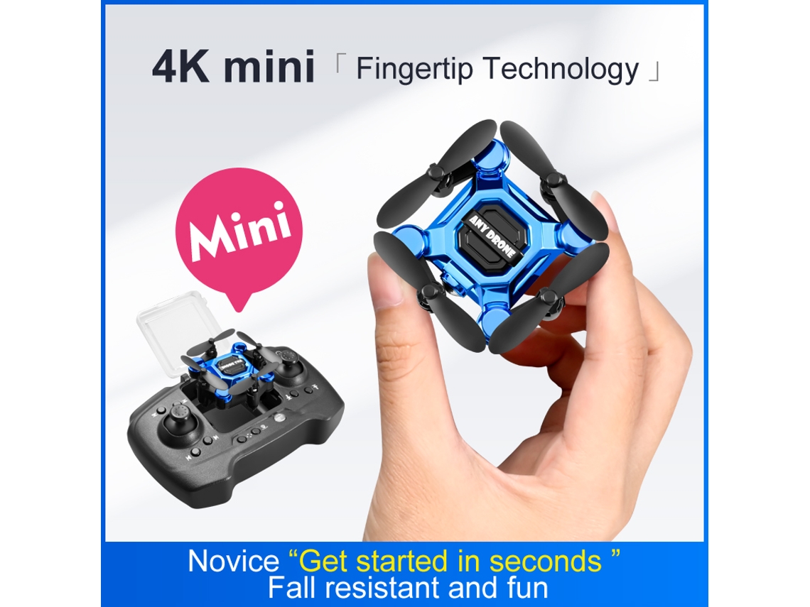 Mini Dron Plegable, Aeronave Portátil De Altitud Fija Con Cámara 4k (2 Baterías - Duración De La Batería 10 Min - Azul)