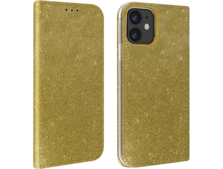 Funda iPhone 12 Mini AVIZAR Tarjetero Brillante Dorado