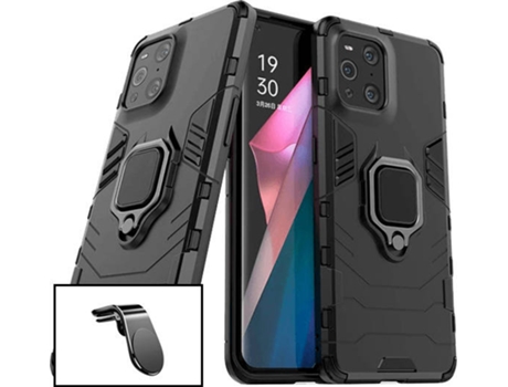 Kit Carcasa y Soporte Magnético para Auto Oppo Find X3 Pro PHONECARE Military Defender Negro