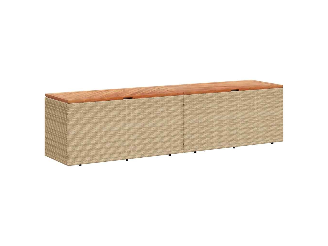 Caja de almacenamiento de jardín 220x50x54 cm Mimbre/Acacia Beige macizo EXCLUSIVO DE LA CASA