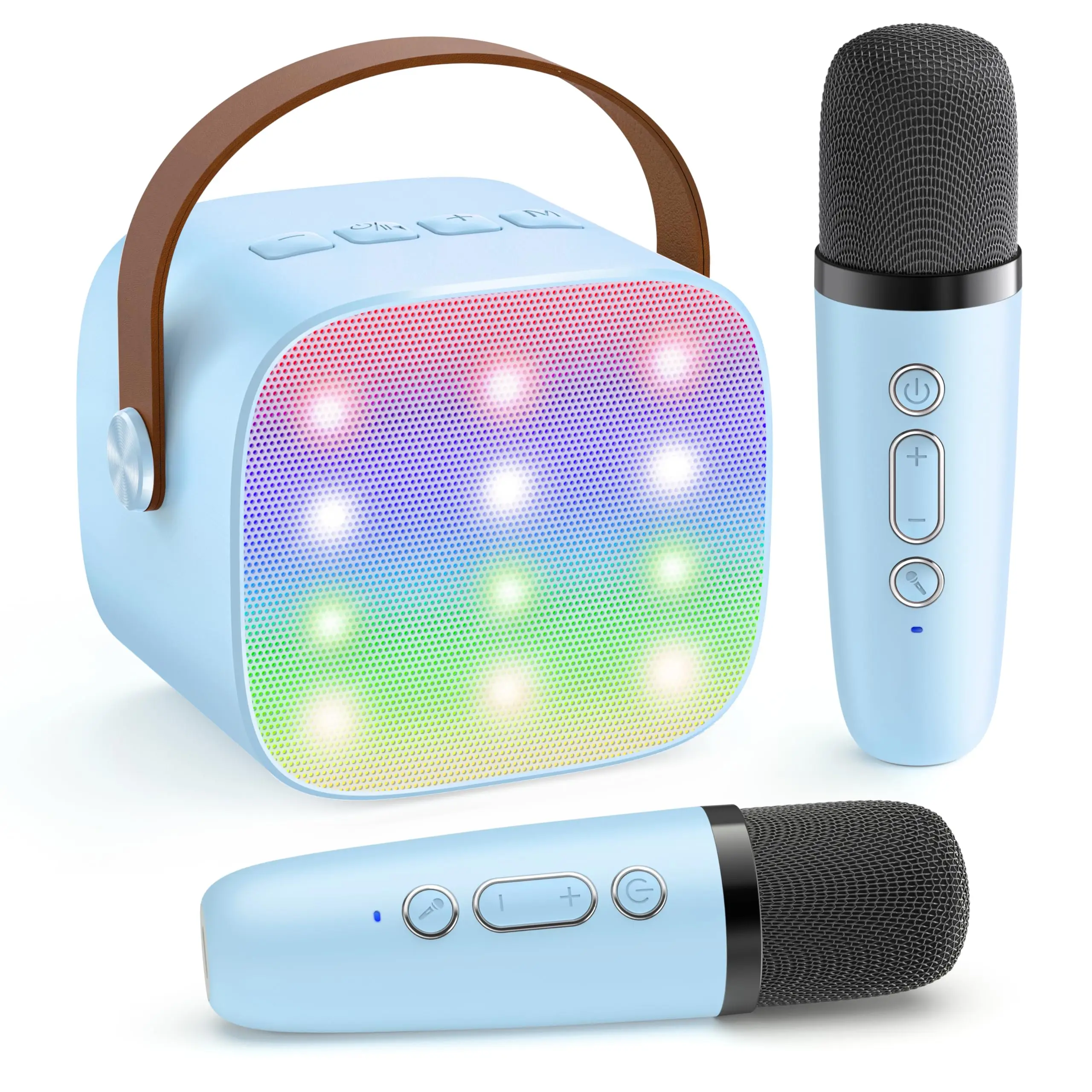 (azul, 2 Micrófonos) Mini Máquina De Karaoke Portátil Con Bluetooth 5.3, Para Cantar En Casa Y En Familia