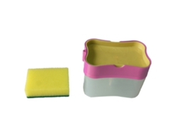 Dispensador de jabón con soporte para esponja, sin marca, de plástico, rosa.