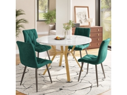 Conjunto Mesa Y Sillas 5 Piezas - Mesa Redonda De Mármol Con Patas Doradas - Sillas Ergonómicas Verde