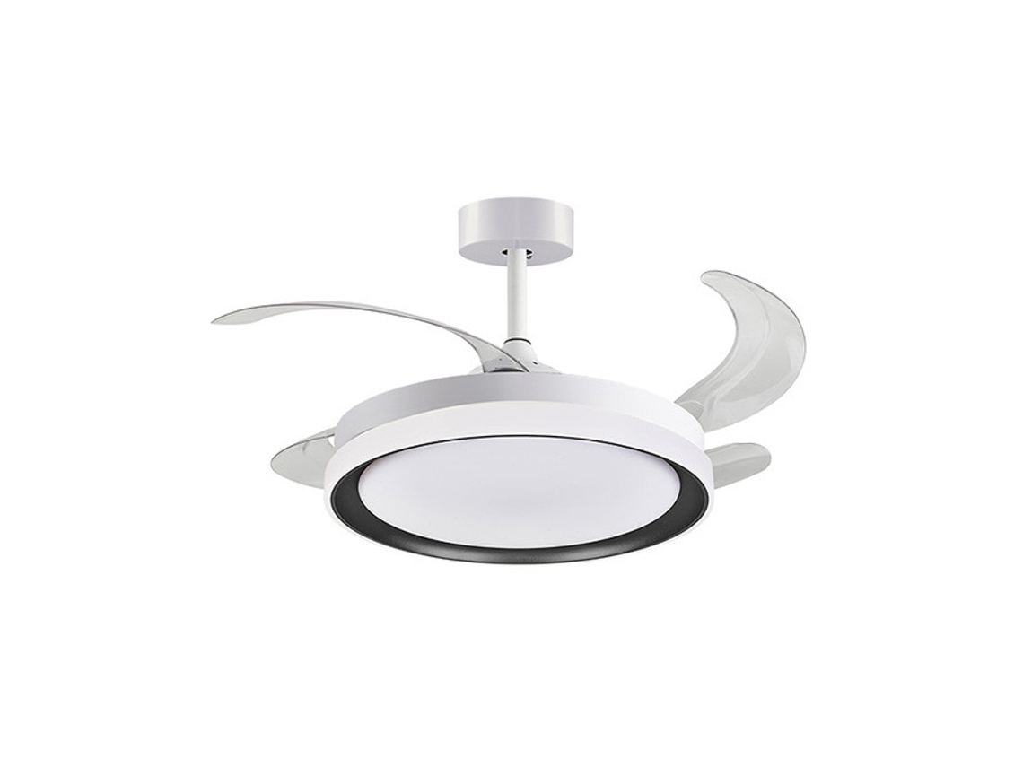Ventilador de Techo Kigali Mini Blanco/Negro 4 Aspas Retráctiles 48W Led 3000-4000-6000K Alt.35Xd.91/40Cm FERRIMEX