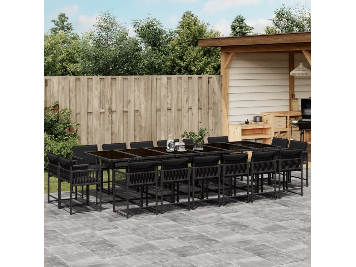 Juego de comedor de jardín DKD Home Decor de 17 piezas con cojines de mimbre negros