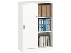 Armario De Oficina Blanco Con Puertas Correderas Y Estantes.