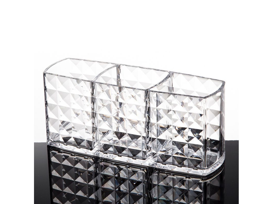 2026-organizador De Brochas De Maquillaje Con 3 Compartimentos Patrón Diamante Contenedor Transparente De Acrílico
