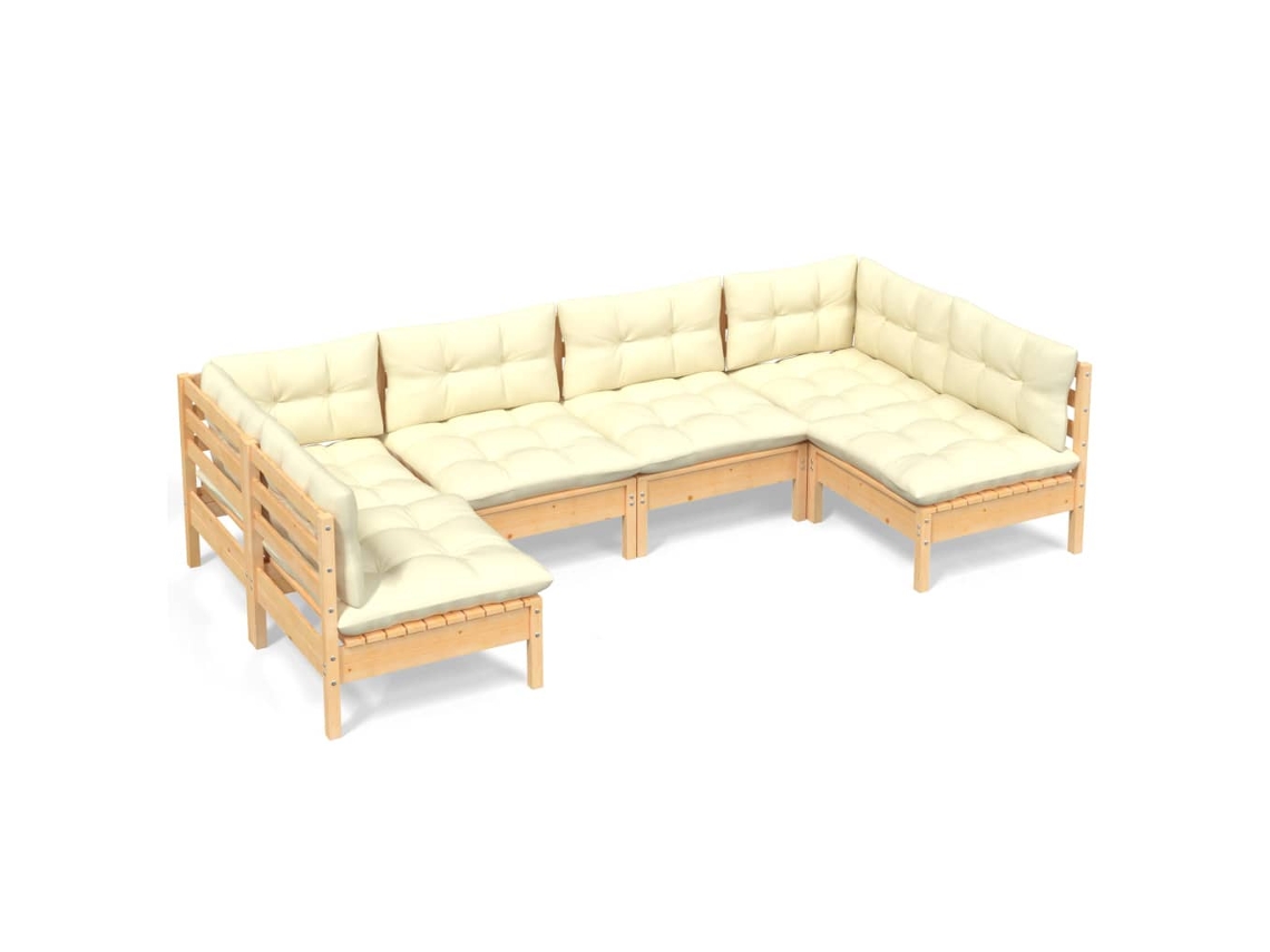 Maison Exclusive - Muebles De Jardín 6 Pzas Y Cojines Madera Maciza De Pino Crema
