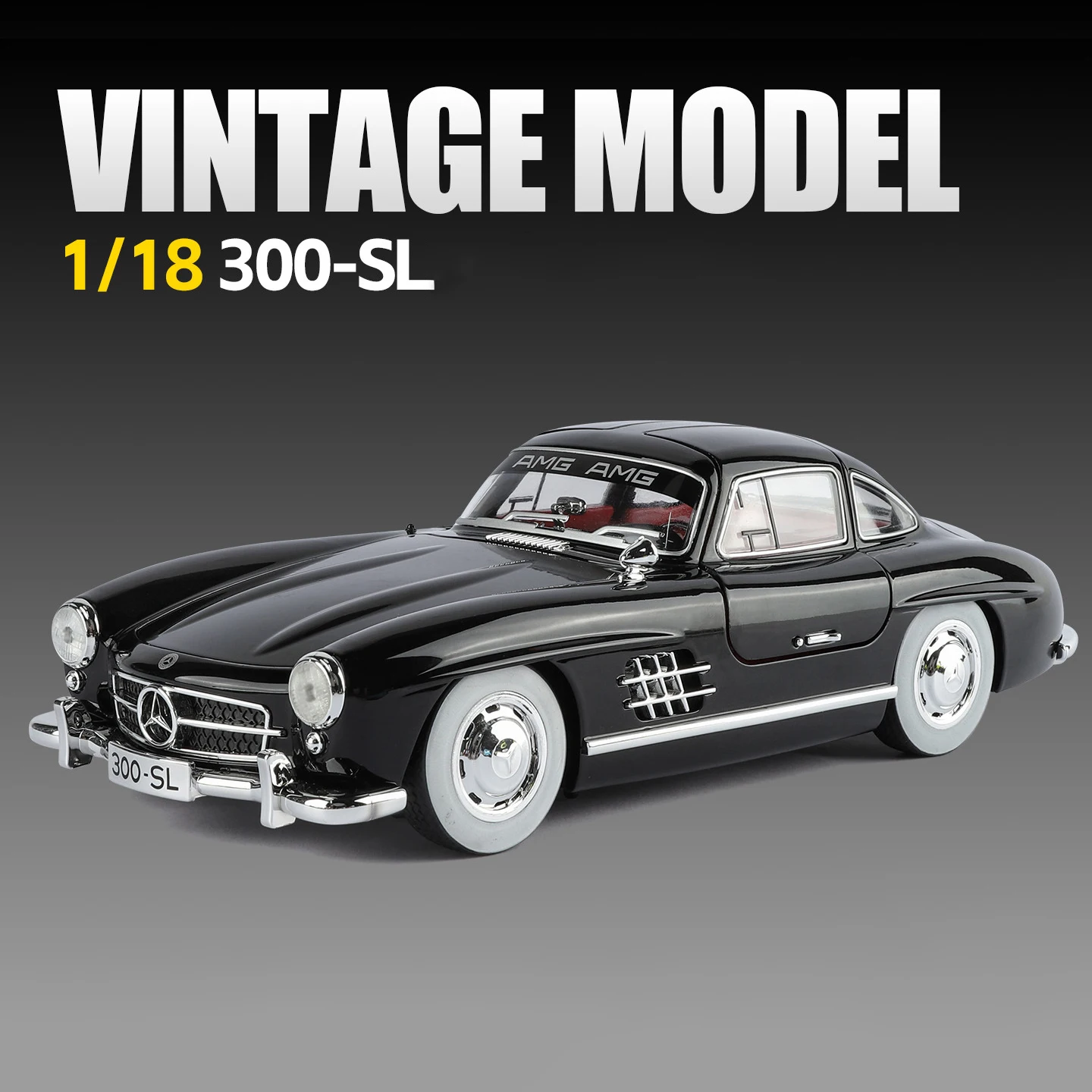 (negro) Coche De Juguete A Escala 1:18 De Aleación, De Metal Fundido A Presión Con Mecanismo De Retroceso, Sonido Y Luz.
