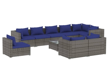 Conjunto 10 de muebles de jardín VIDAXL y cojines ratán sintético gris