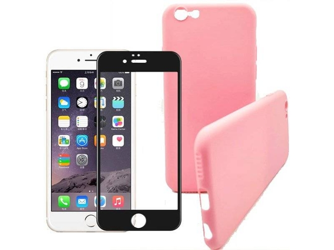Kit Funda y Protector de Cristal 5D Full Cover iPhone 6, 6s Silicona Rosa