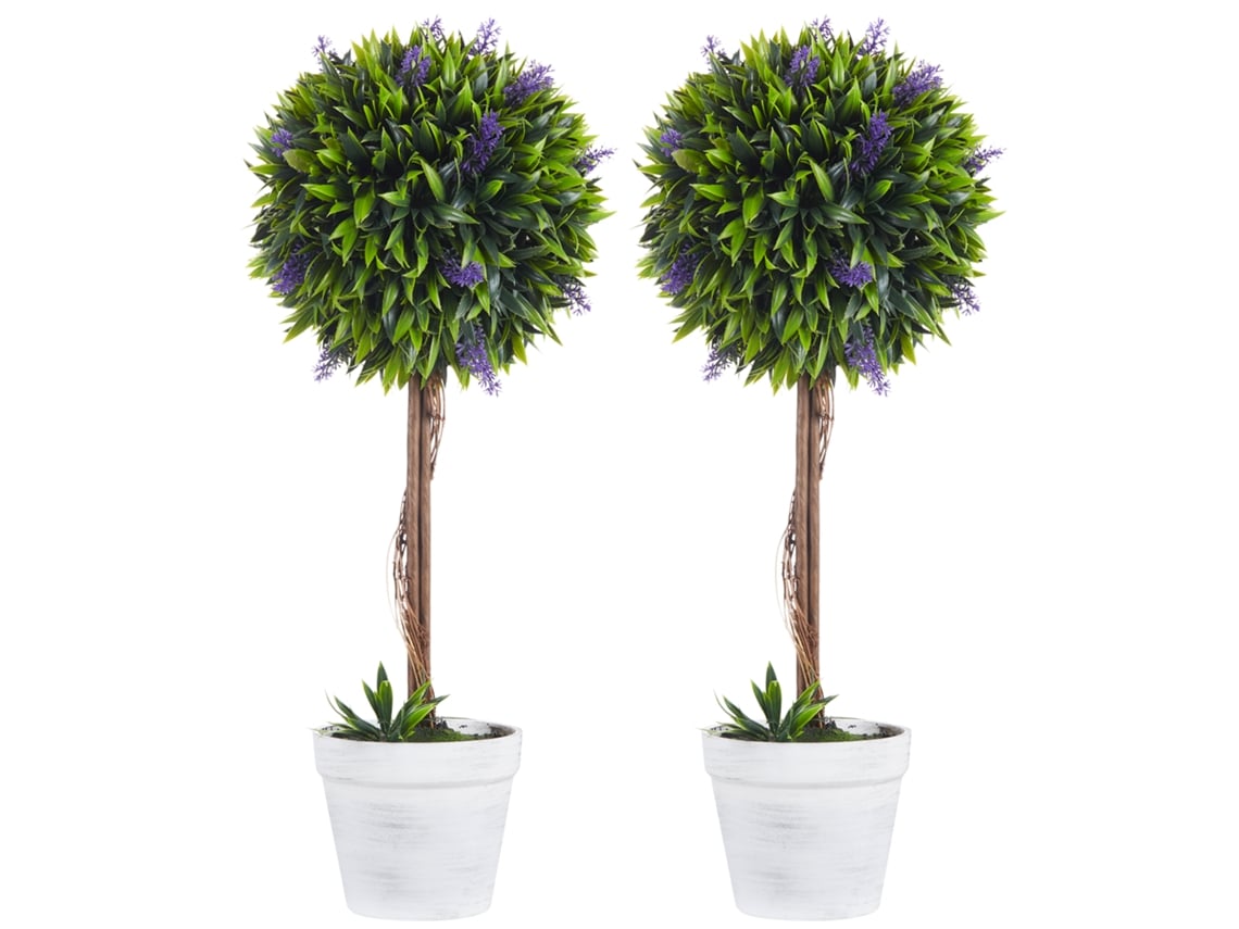 2 Esferas Lavanda Artificial Ø24x60cm Jarrón Musgo Cemento