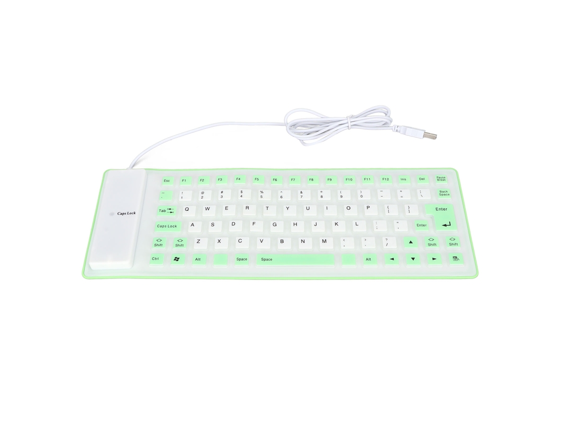 Teclado De Silicone Selado Usb Com Fio Leve Portátil Silencioso Macio Confortável 85 Teclas Verde Para Pc