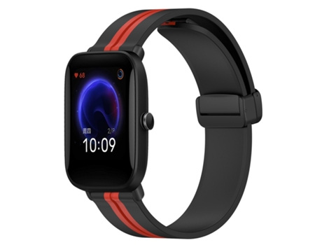 Correa de reloj inteligente para Amazfit Pop, correa de silicona de 20 mm con cierre magnético plegable (negro + rojo)