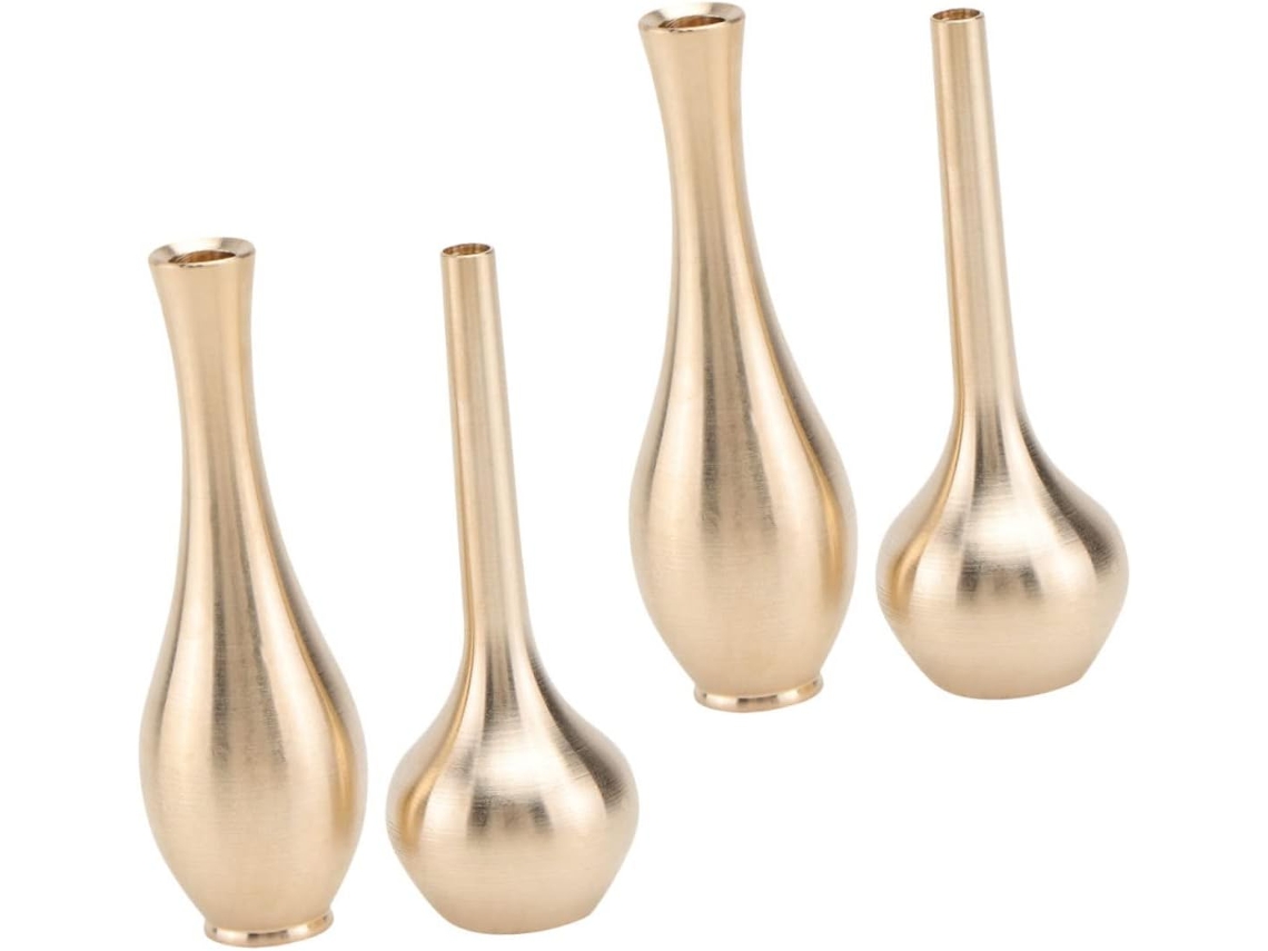 Juego De 4 Pequeños Jarrones Retro De Cobre, Mini Jarrones De Escritorio Para Flores Delicadas, Metal Macizo.