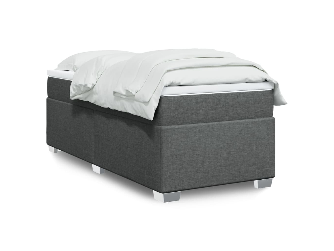 Cama Box Spring Con Colchón Tela Gris Oscuro 80x200 Cm