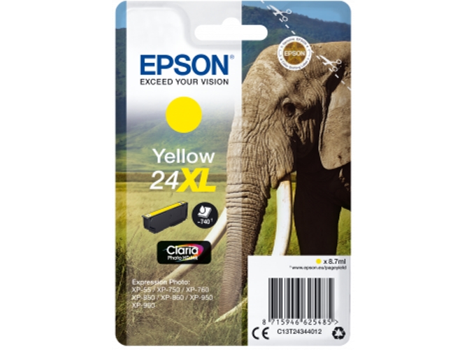 Cartucho de tinta original EPSON, 24XL, Elefante 8,7 ml , Amarillo, C13T24344012, T2434