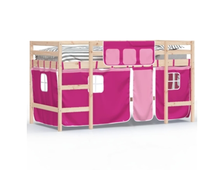 Cama alta para niños VIDAXL con cortinas madera pino rosa (90x190 cm)