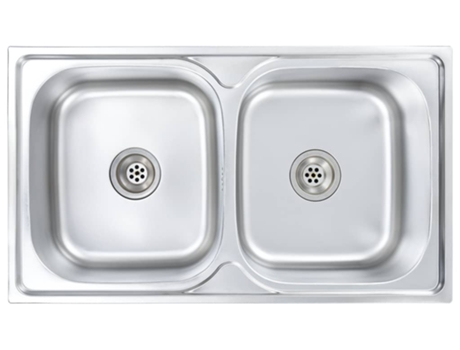 Fregadero VIDAXL de Doble Seno con Colador y Sifón de Acero Inoxidable (84 x 48 x 22 cm)