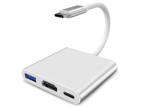Adaptador USB C a HDMI, adaptador HDMI a USB C con convertidor de video 4K/puerto USB 3.0/puerto de carga USB C, blanco CHRONUS