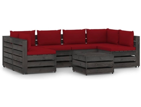 Conjunto 7 Muebles de jardín VIDAXL con cojines madera impregnada gris