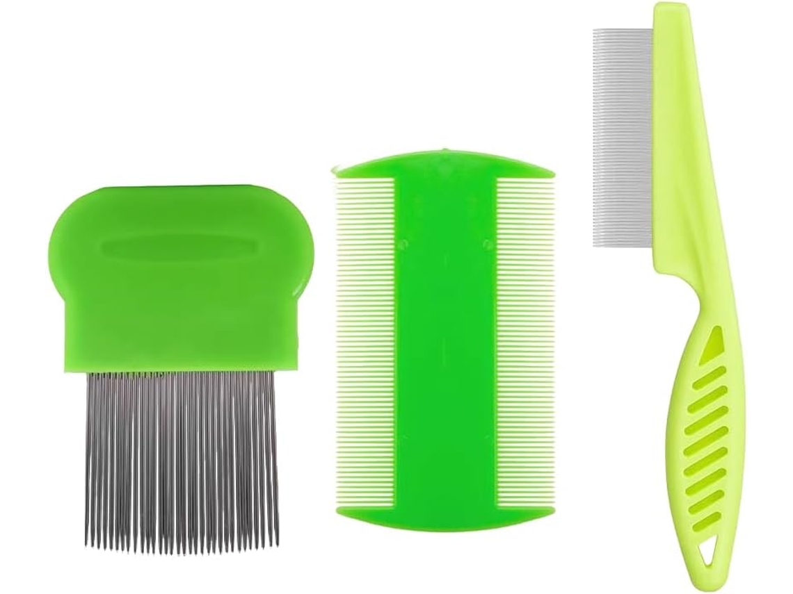 Juego De 3 Piezas: Peine Para Pulgas, Peine Para Piojos, Dientes De Metal (verde)