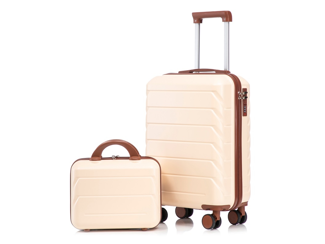 Dos Maletas Con Ruedas De Abs De 14/19 Pulgadas Con Candado Y Neceser Beige.