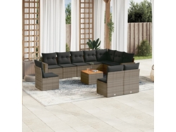 Conjunto de sofá de jardín de 11 piezas con cojines, ratán gris, DKD Home Decor