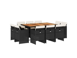 Juego de 11 piezas de comedor de jardín con cojines de mimbre, color negro, EXCLUSIVA DE LA CASA