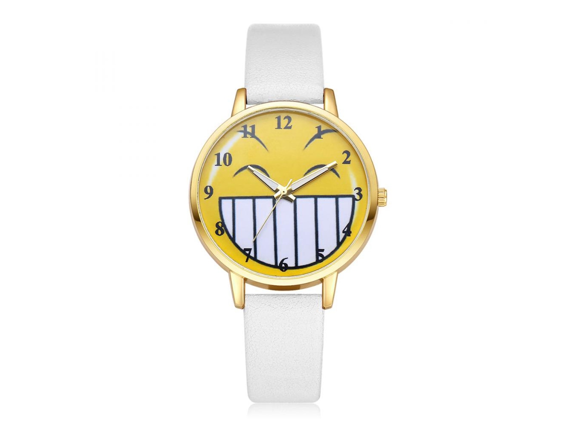 Reloj De Cuarzo Con Correa Pu Analógico De Cara Sonriente Dial Redondo Blanco