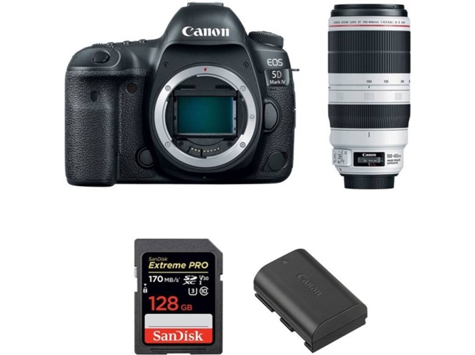 Kit Cámara CANON EOS 5D Mark IV + EF 100-400mm f4.5-5.6L IS II USM + SanDisk 128 GB + Batería (Full-Frame)