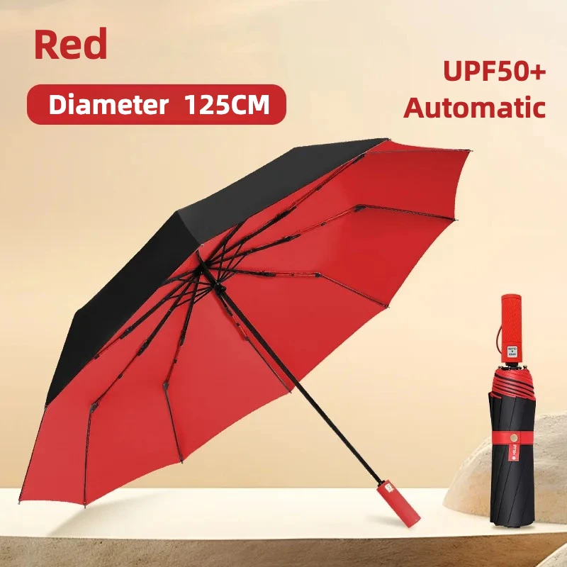(rojo 10k) Paraguas Plegable Automático Extragrande De 125 Cm, Material De Vinilo, Upf50+