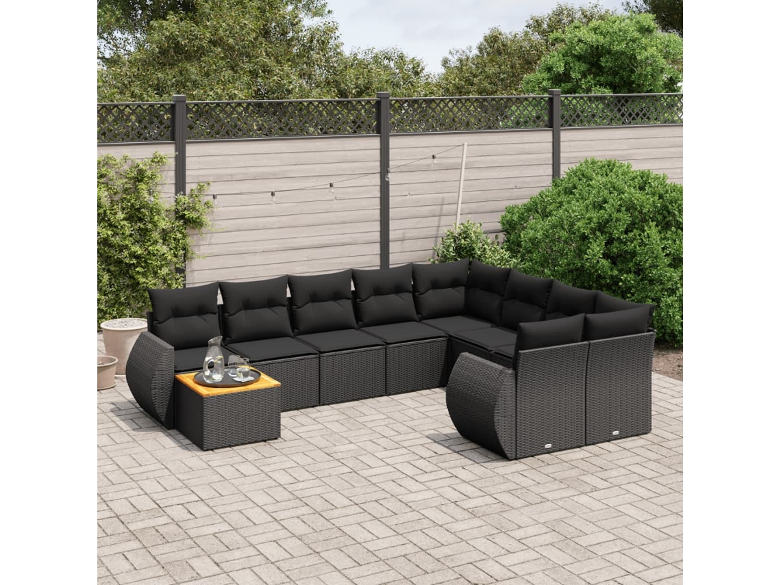 Conjunto de sofá de jardín de 10 piezas con cojines en mimbre sintético negro de DKD Home Decor