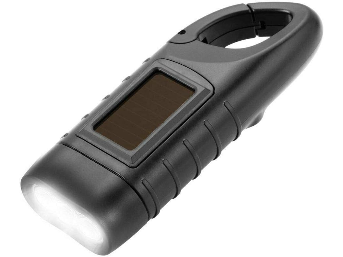 Manivela para linterna de emergencia, linterna LED portátil Nicecee, manivela con mosquetón con energía solar