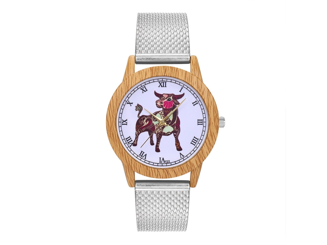 Reloj De Cuarzo Unisex Con Patrón Animal Y Escala Romana, Correa De Malla (plateado)