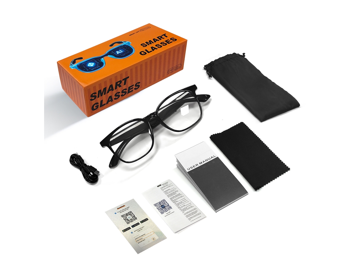 Gafas inteligentes Chrui F19, gafas de traducción con IA, más de 100 idiomas, música y llamadas por Bluetooth (negras)