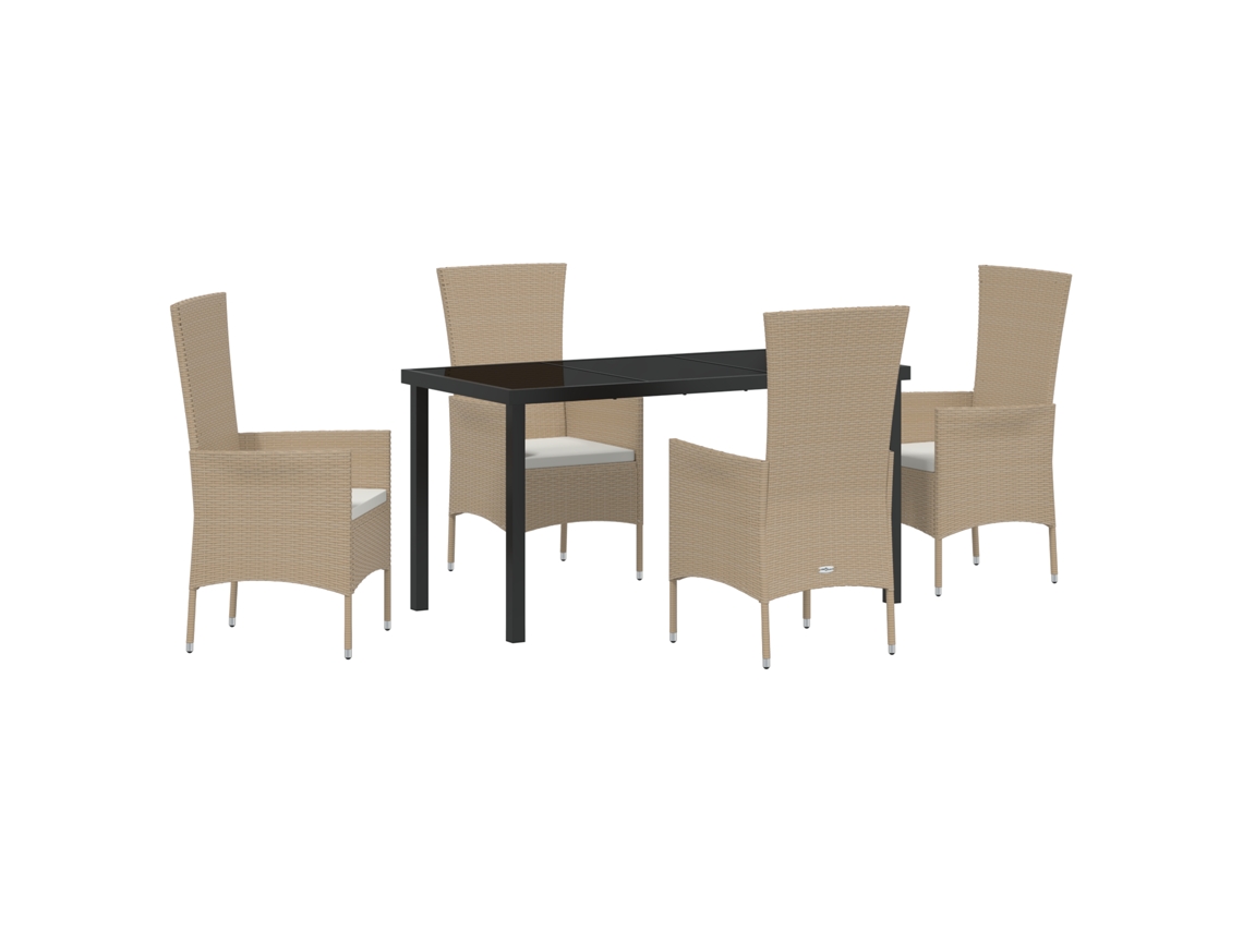 Juego de comedor de jardín Vidaxl de 5 piezas con tapizado de ratán beige