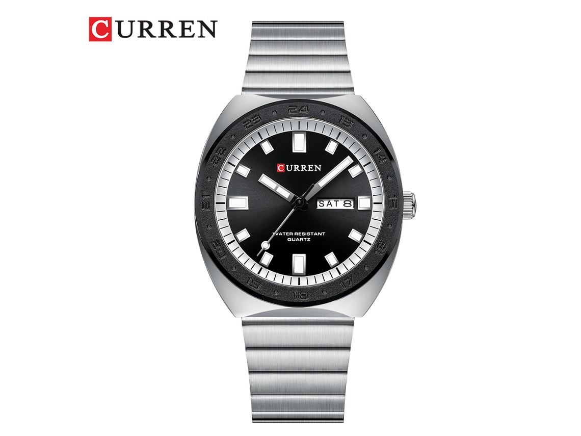 Reloj Redondo Impermeable (plateado Y Negro) Con Doble Calendario