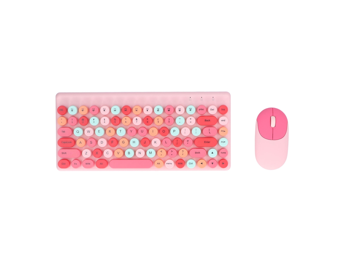 Teclado E Mouse Sem Fio Usb 86 Teclas Concavas Redondas 1200dpi Gamer Rosa