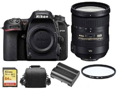 Kit Cámara Réflex NIKON D7500 + AF-S 18-200MM F3.5-5.6G ED VR II DX + Tarjeta SD de 64GB + Funda de cámara + bateria EN-EL15A + filtro HOYA UX UV 7...