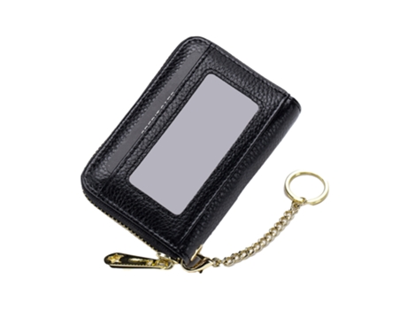 Cartera Para Tarjetas Bancarias Con Cremallera De Órgano, Cartera Para Llaves De Piel, Negro ZMDECQNA