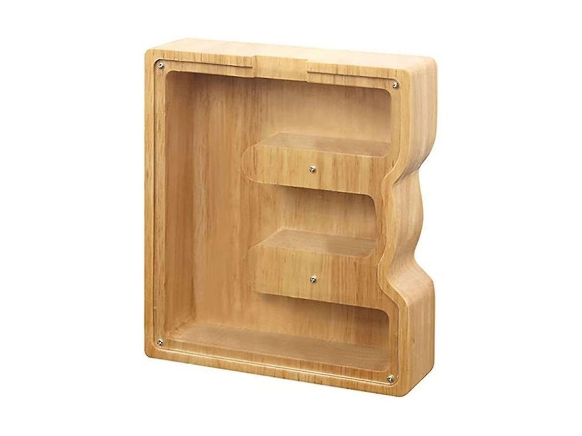 Hucha de madera con forma de letra Drt para guardar monedas y monedas