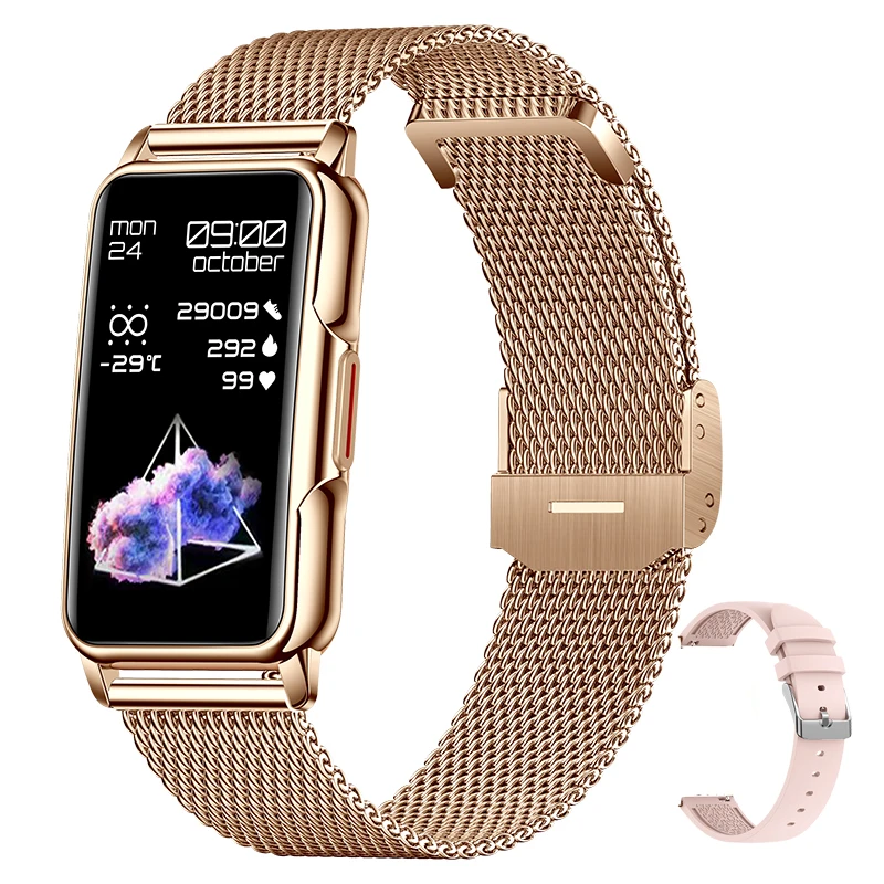 Reloj inteligente con pantalla táctil de 1,47 pulgadas y monitorización de la salud. MDUG (Correa de malla dorada).
