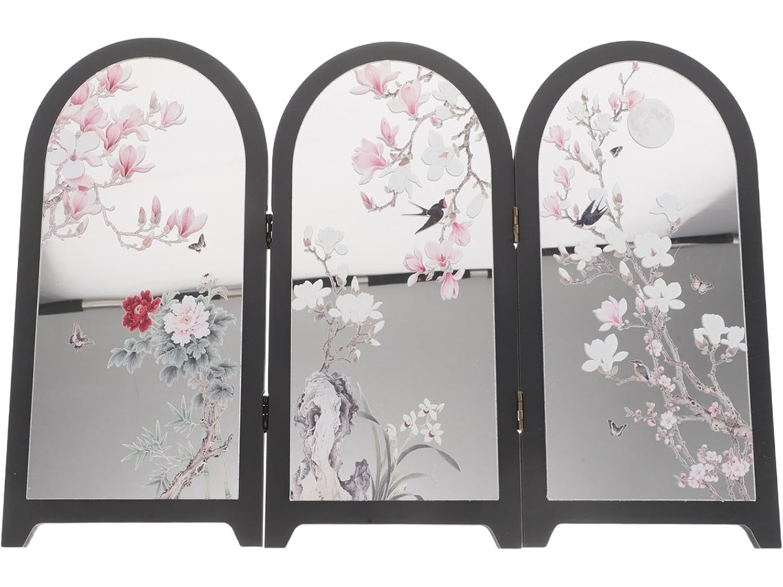 Paravent Décoratif Pliant À 3 Panneaux Miroir Style Chinois Mini Separador De Mesa Feng Shui