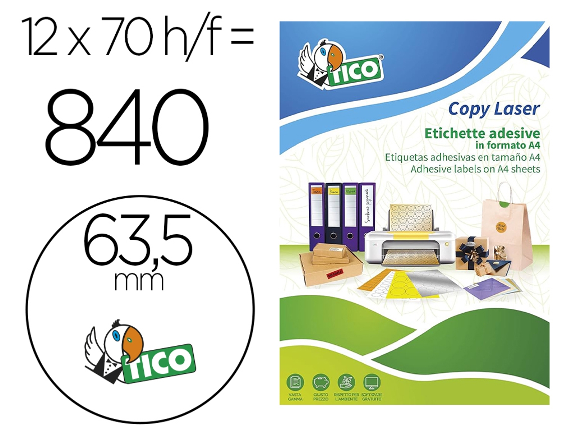 Etiqueta Adhesiva Tico Amarillo Fluor Permanente Fsc Laser/Inkjet/Fotocopia Redonda 63,5 Mm Caja De 840 Unidades AVERY